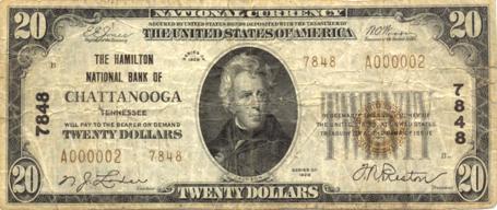 $20 Hamilton NB Chattanooga Ch7848 1929 T-2